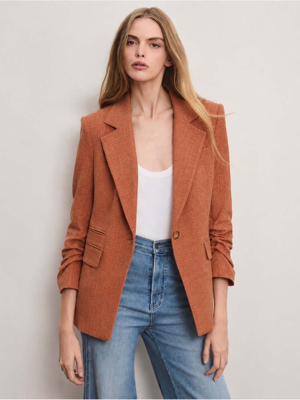 Veronica Beard Martel Dickey Jacket Blazer Light Orange Linen Blend Size 8 - Picture 3 of 7
